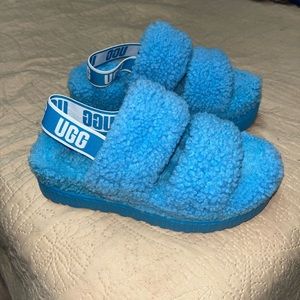 Blue fluffy ugg sandals